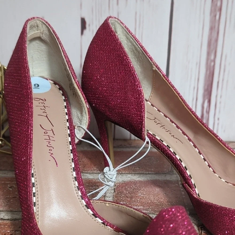 Betsey Johnson Pink Glitter Bow High Heels Party Birthday Coquette Girly 9 NWOT - Picture 7 of 15